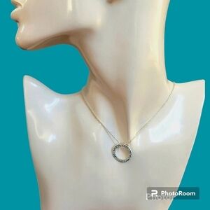 SHB Aqua Rhinestone Open Circle Pendant Chain Necklace